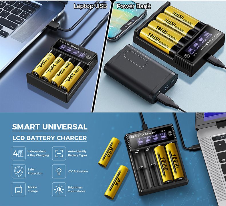USB LCD Akku Smart Ladegerät – effizientes Ladegerät für 18650, AA, AAA Batterien mit LCD Display, vielseitig und tragbar