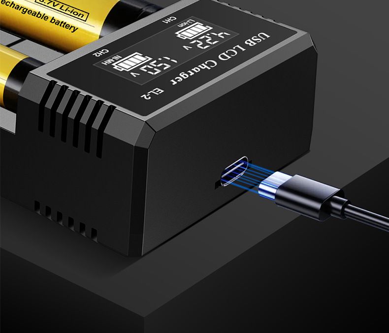 USB LCD Akku Smart Ladegerät – effizientes Ladegerät für 18650, AA, AAA Batterien mit LCD Display, vielseitig und tragbar