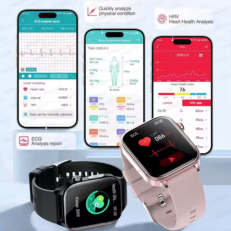 ET585 EKG+PPG KI Gesundheitsdiagnose Smartwatch für Damen und Herren Uhr Blutfette Blutdruck Harnsäure Herzfrequenz