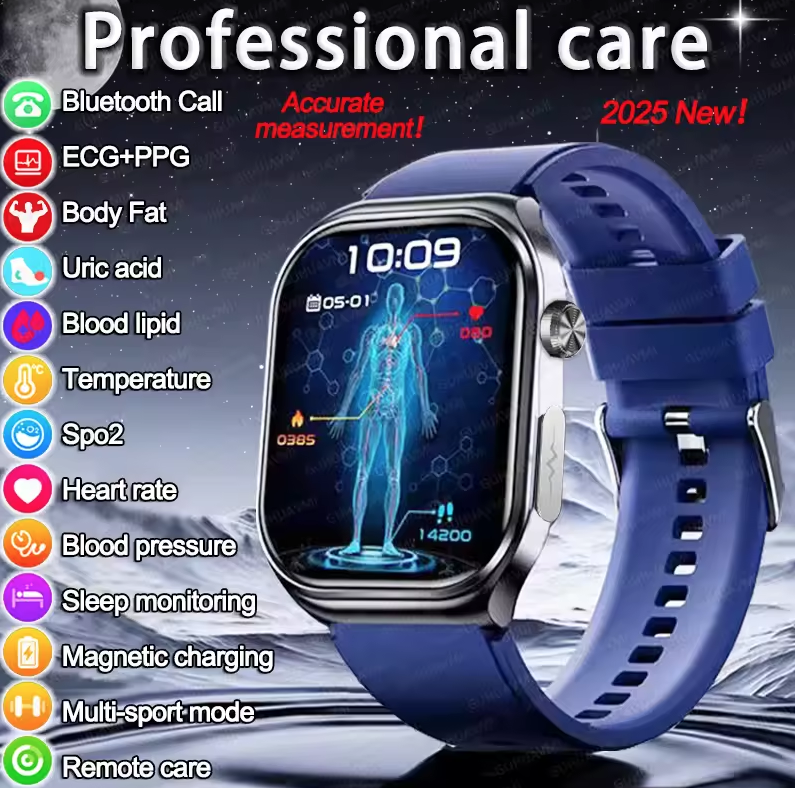 ET585 EKG+PPG KI Gesundheitsdiagnose Smartwatch für Damen und Herren Uhr Blutfette Blutdruck Harnsäure Herzfrequenz