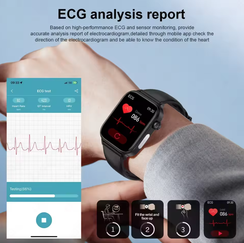 ET585 EKG+PPG KI Gesundheitsdiagnose Smartwatch für Damen und Herren Uhr Blutfette Blutdruck Harnsäure Herzfrequenz