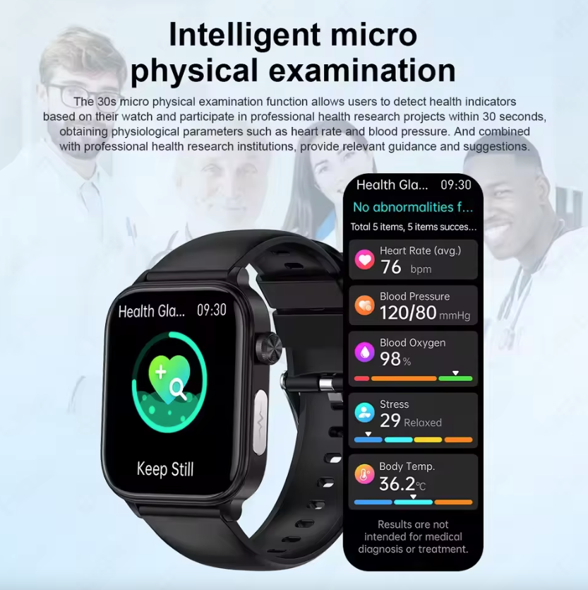 ET585 EKG+PPG KI Gesundheitsdiagnose Smartwatch für Damen und Herren Uhr Blutfette Blutdruck Harnsäure Herzfrequenz