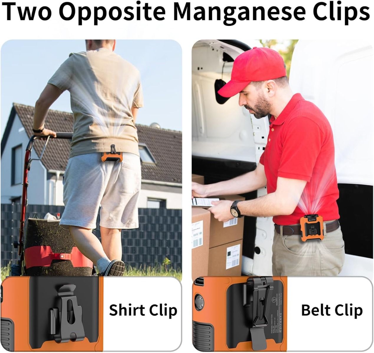 Wiederaufladbarer tragbarer Hüftventilator mit Clip-Gürtel