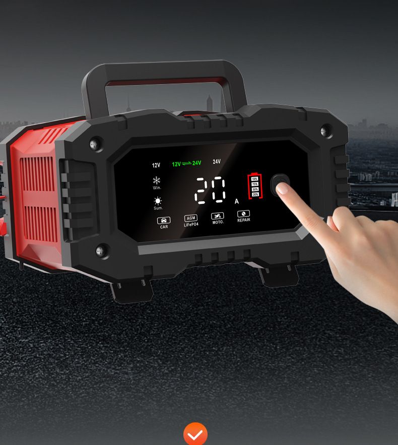 FOXSUR 20A Tragbares Autobatterieladegerät 12V 24V für Motorrad, LKW, AGM, LiFePO4, Blei-Säure-Batterie Wartung