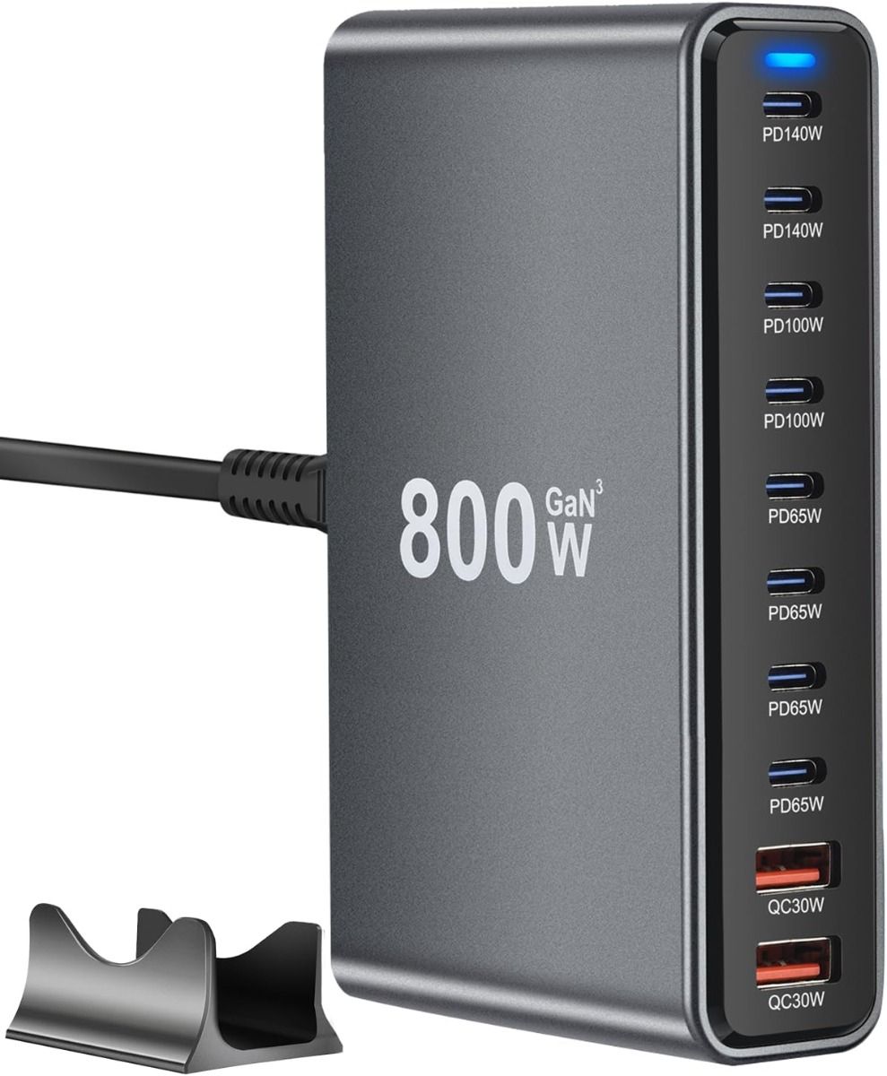 800W USB-C-Schnellladegerät-Block, 10-Port-USB-Ladestation, GaN Ⅲ Pro Dual 140W PD PPS Port-Ladegerät kompatibel
