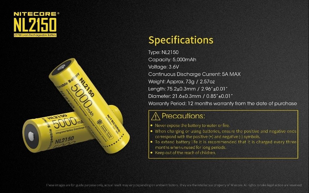 NITECORE NL2150 5000mAh 3.6V 21700 wiederaufladbarer Akku für leistungsstarke Taschenlampe, Drohne und Outdoor-Ausrüstung