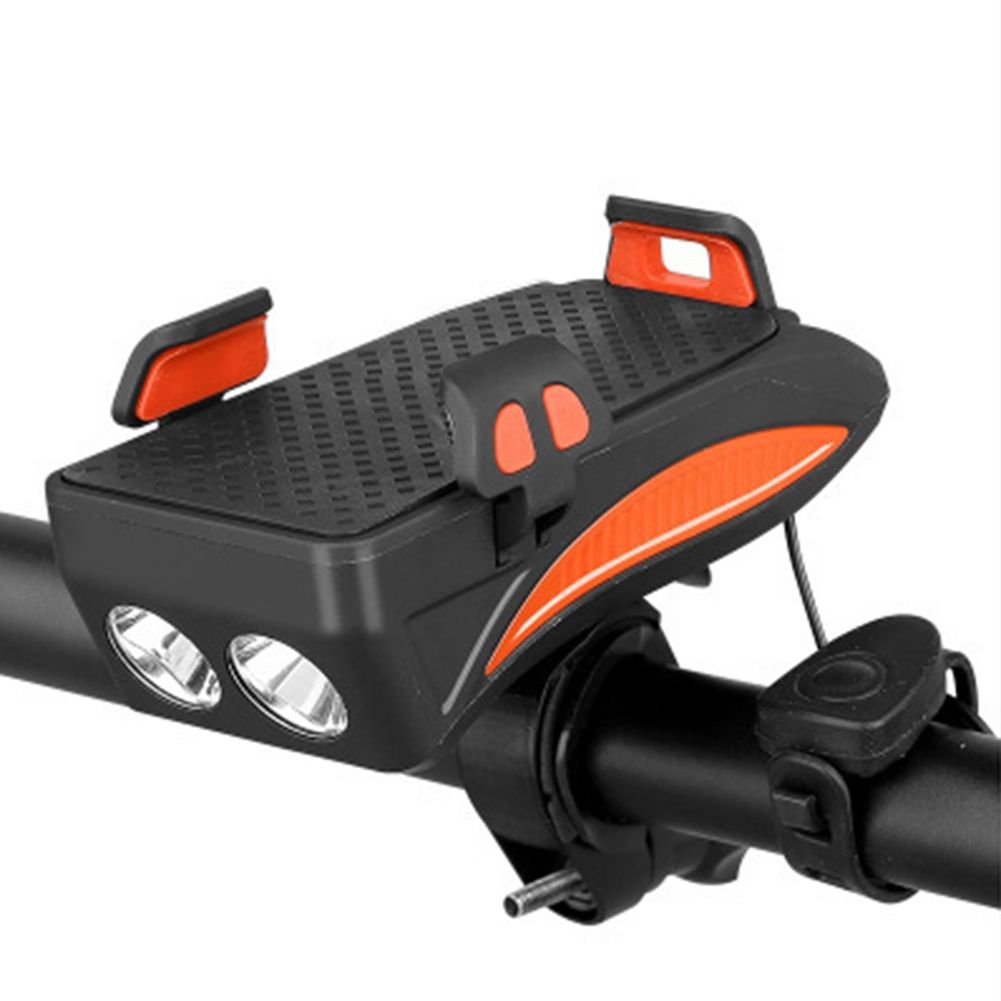 Multifunktions-4-in-1-MTB-Licht, USB-wiederaufladbarer LED-Fahrradscheinwerfer mit Hupe, Telefonhalter, Fahrradzubehör