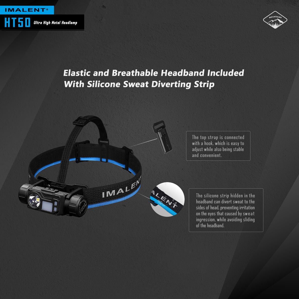 IMALENT HT50 LED Adventure-Stirnlampe, doppelte Lichtquellen, wiederaufladbar, leichtes Design, hohe Lumenleistung