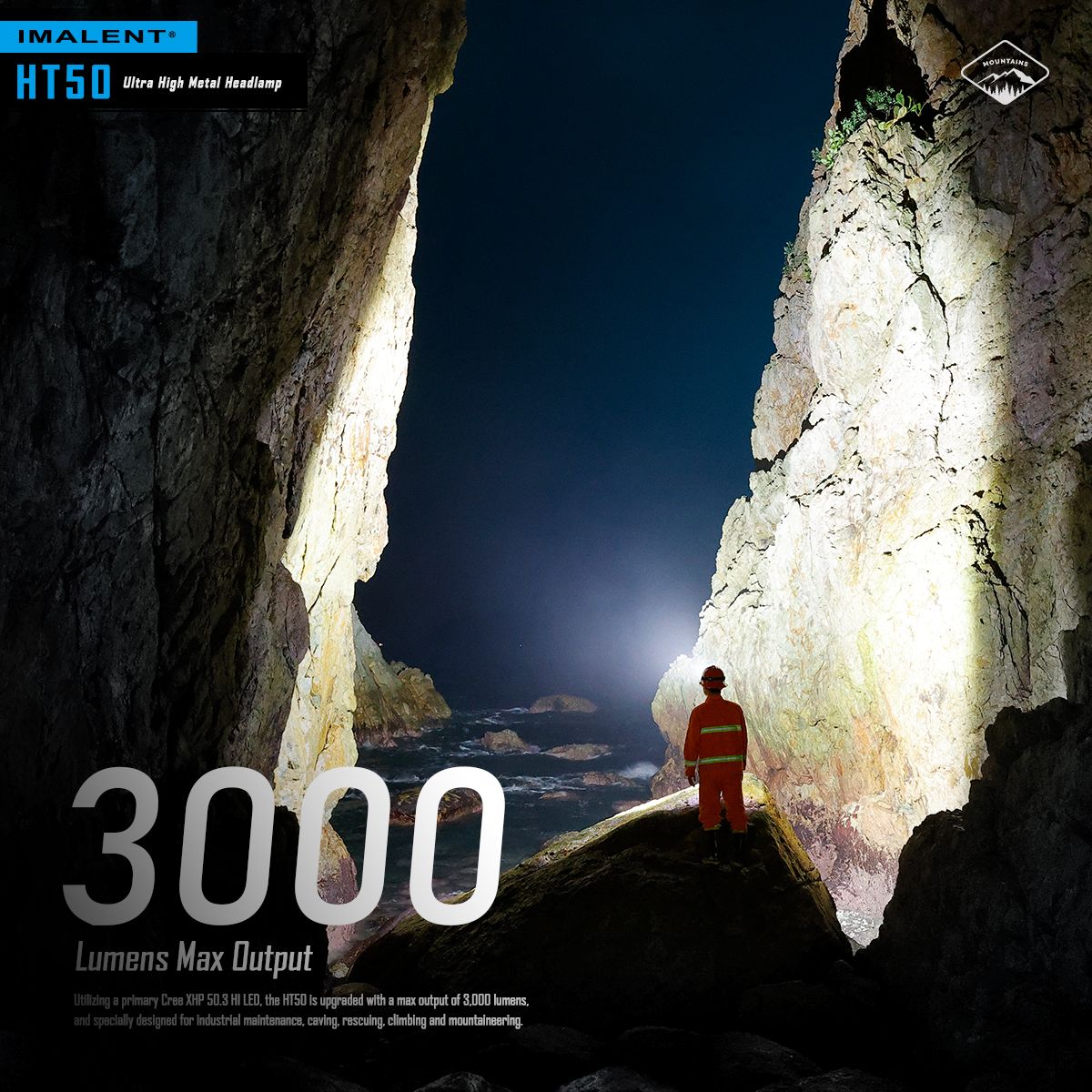 IMALENT HT50 LED Adventure-Stirnlampe, doppelte Lichtquellen, wiederaufladbar, leichtes Design, hohe Lumenleistung