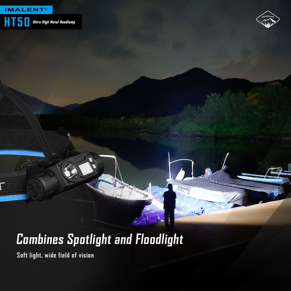 IMALENT HT50 LED Adventure-Stirnlampe, doppelte Lichtquellen, wiederaufladbar, leichtes Design, hohe Lumenleistung