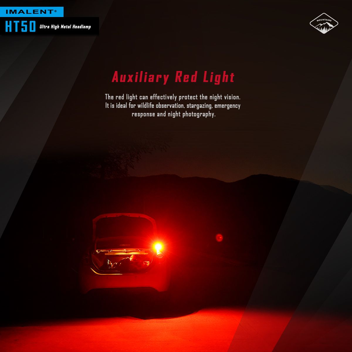 IMALENT HT50 LED Adventure-Stirnlampe, doppelte Lichtquellen, wiederaufladbar, leichtes Design, hohe Lumenleistung