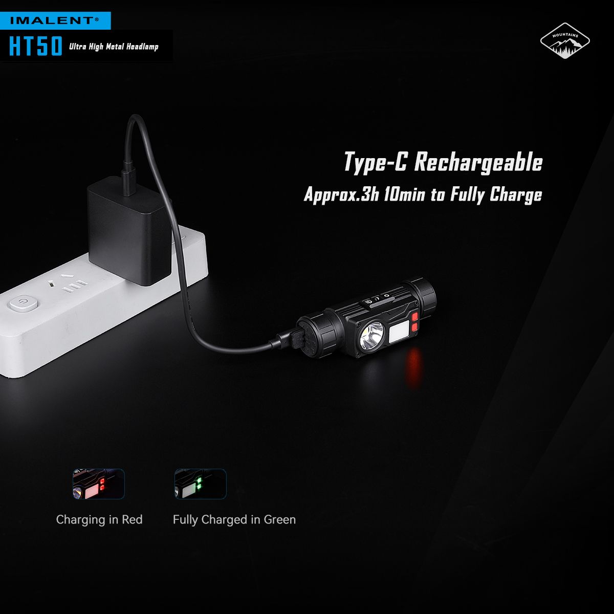 IMALENT HT50 LED Adventure-Stirnlampe, doppelte Lichtquellen, wiederaufladbar, leichtes Design, hohe Lumenleistung
