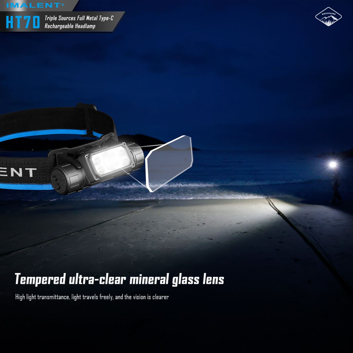 IMALENT HT70 Stirnlampe mit drei Lichtquellen, 3500 Lumen, wiederaufladbar, ergonomisches Design für Outdoor-Abenteuer
