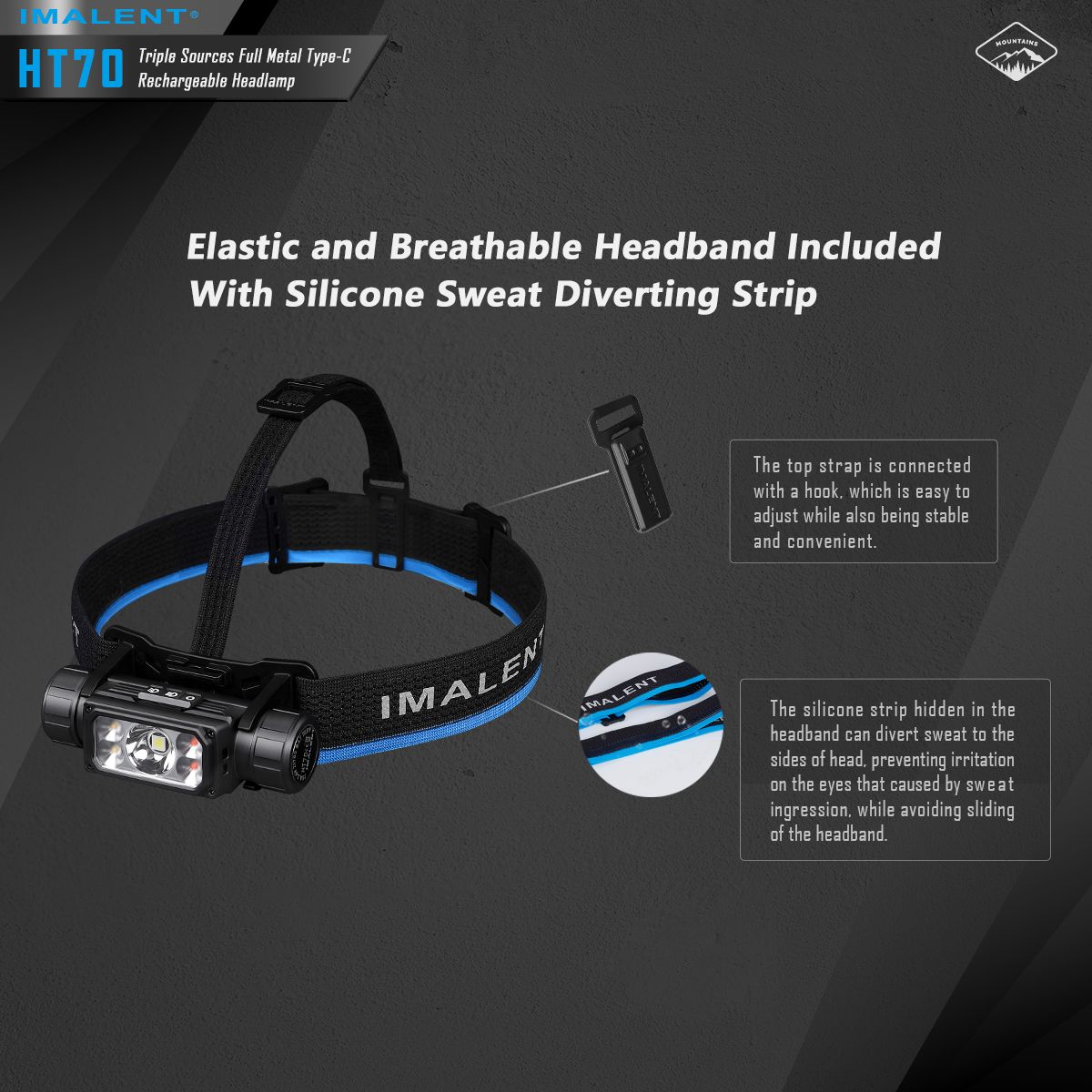 IMALENT HT70 Stirnlampe mit drei Lichtquellen, 3500 Lumen, wiederaufladbar, ergonomisches Design für Outdoor-Abenteuer