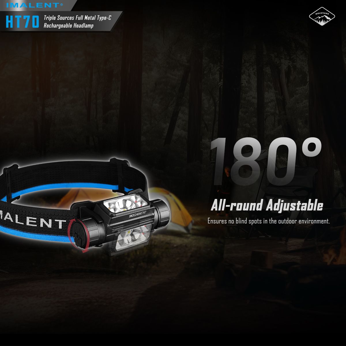IMALENT HT70 Stirnlampe mit drei Lichtquellen, 3500 Lumen, wiederaufladbar, ergonomisches Design für Outdoor-Abenteuer