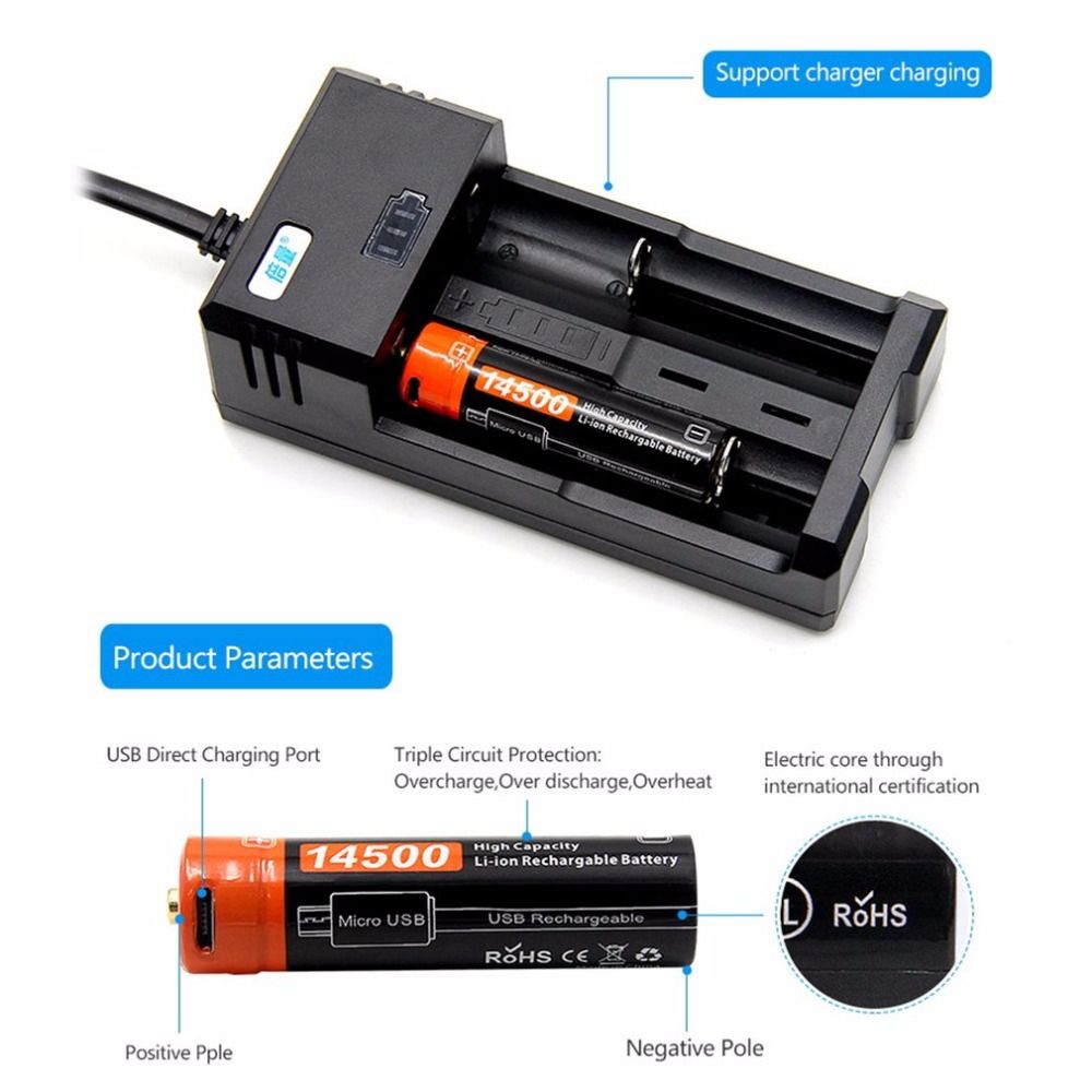 Doublepow 14500 750mAh wiederaufladbarer Akku 3,7V Li-Ion mit Micro USB für High-Drain-Geräte und Camping