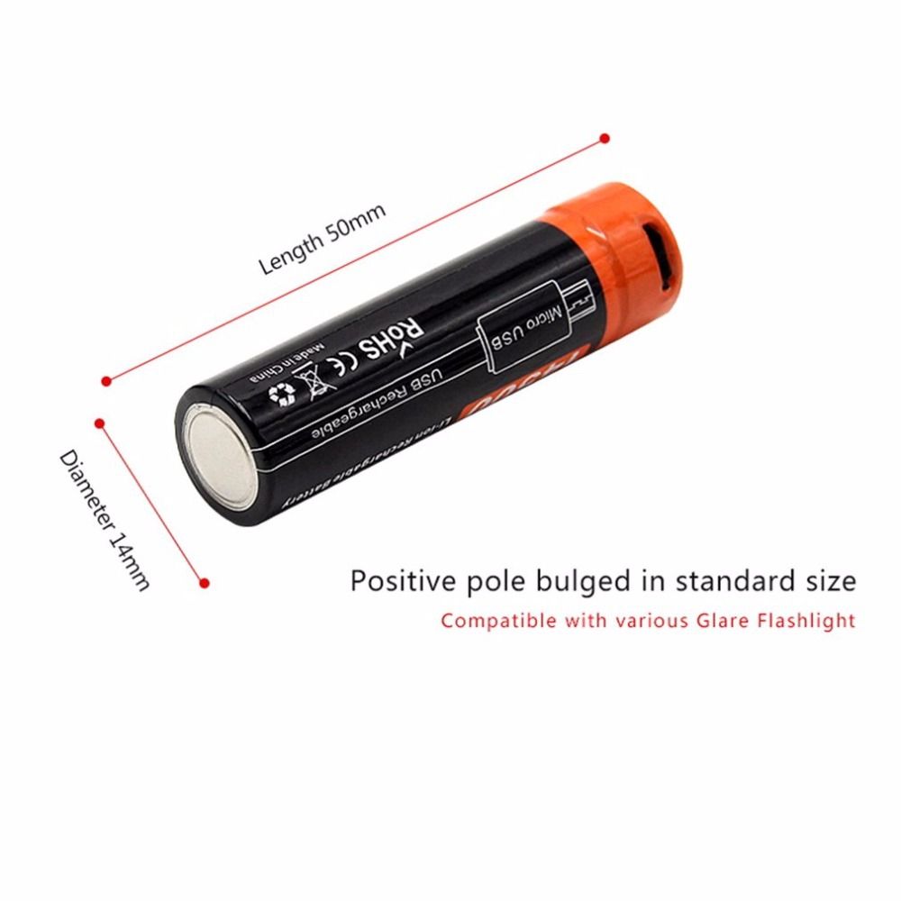 Doublepow 14500 750mAh wiederaufladbarer Akku 3,7V Li-Ion mit Micro USB für High-Drain-Geräte und Camping