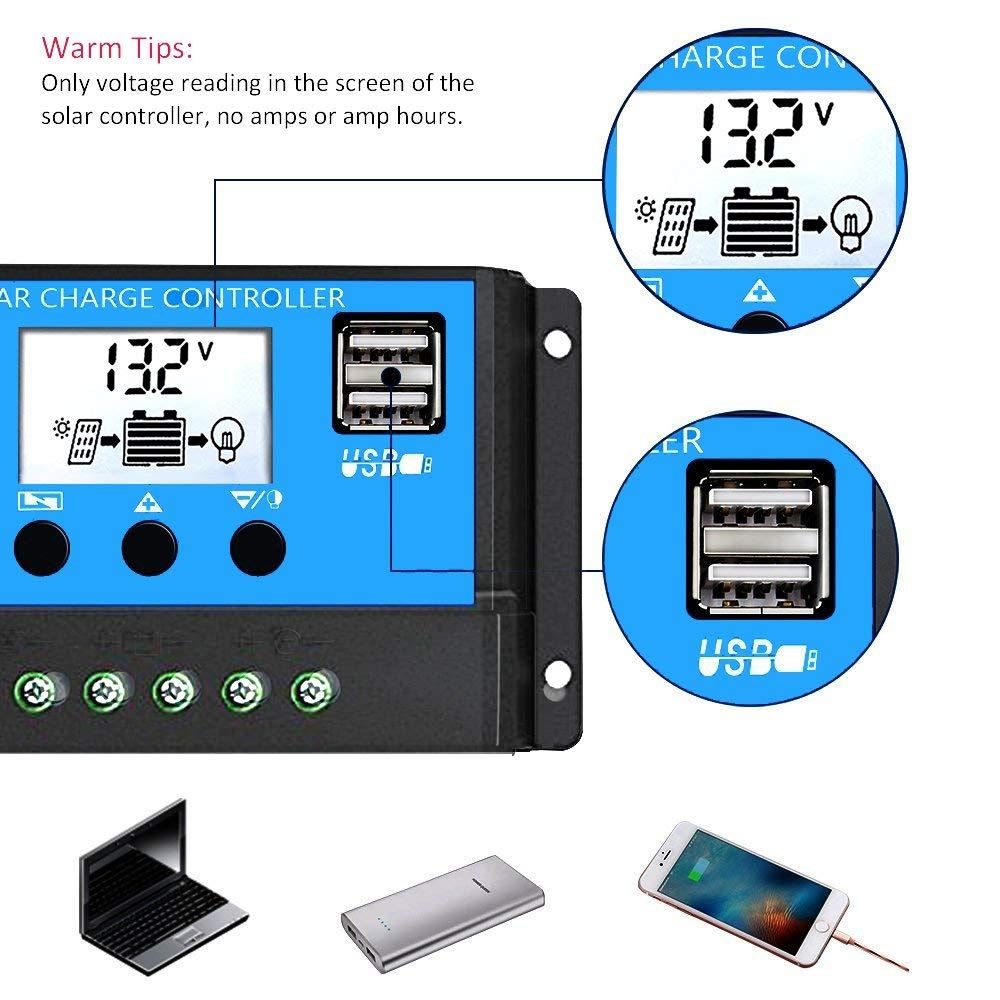 12V 24V Auto-Solar-Laderegler PWM LCD-Display mit doppeltem USB-Ausgang für Wohnmobile, abgelegene Hütten, Haushaltssysteme