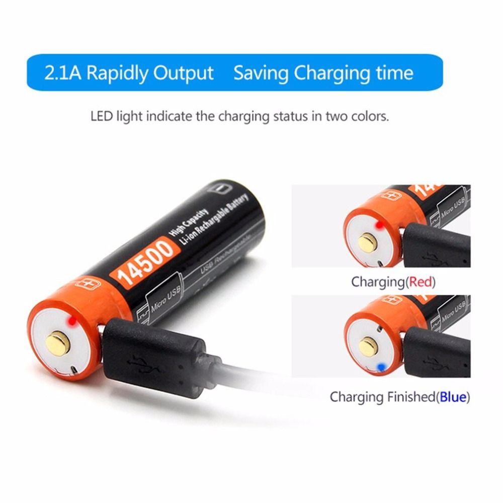 Doublepow 14500 750mAh wiederaufladbarer Akku 3,7V Li-Ion mit Micro USB für High-Drain-Geräte und Camping
