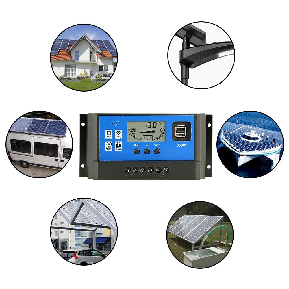 12V 24V Auto-Solar-Laderegler PWM LCD-Display mit doppeltem USB-Ausgang für Wohnmobile, abgelegene Hütten, Haushaltssysteme