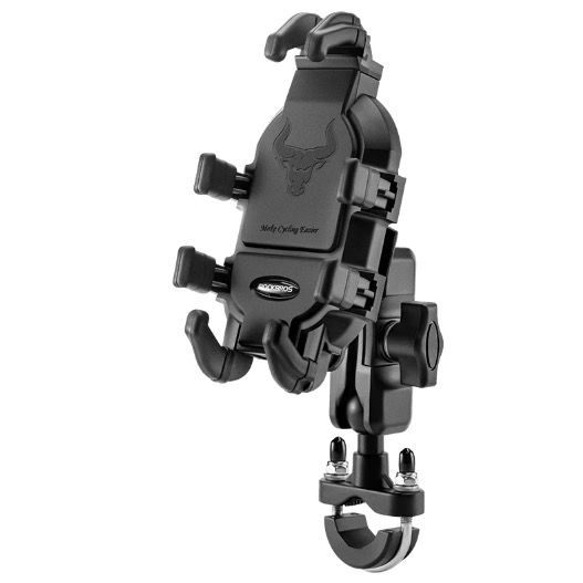 ROCKBROS Handyhalterung – robuste Aluminiumhalterung für Motorrad und Fahrrad mit Silikon-Stoßdämpfung und verstellbarem Ständer