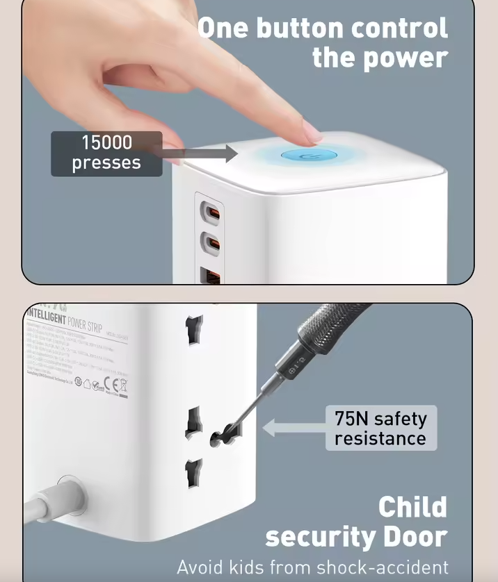 LDNIO Tower Mehrfachsteckdosen-Würfel, 4 Steckdosen, 70W Ladeanschlüsse, Netzfilter, UK/US/EU-Steckertyp zu Universaladapter