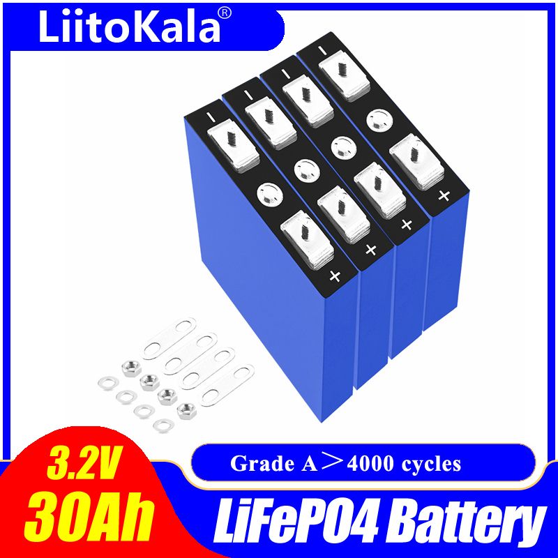 LiitoKala 3,2V 30Ah Lifepo4 Akkupack 4S 12,8V Hohe Dichte für Elektrofahrzeuge Solar Lange Lebensdauer