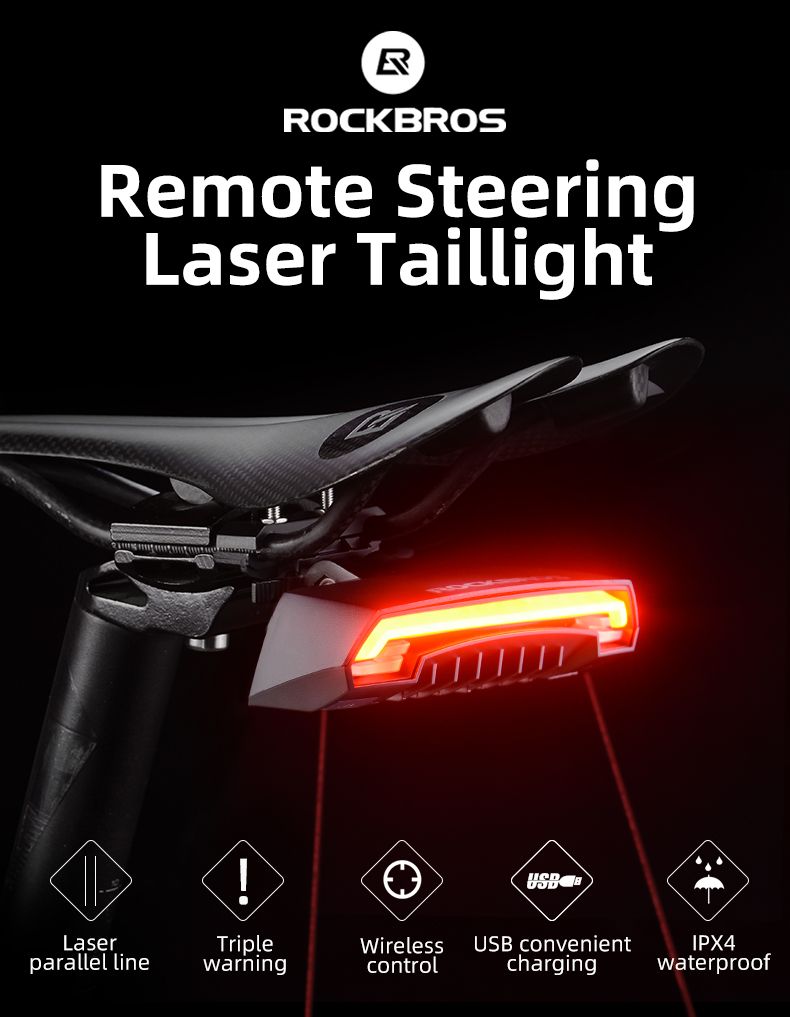 ROCKBROS LKWD-R1 Fahrradlicht Smart USB LED mit kabelloser Fernbedienung Blinkersignal Laserprojektor für Fahrradsicherheit
