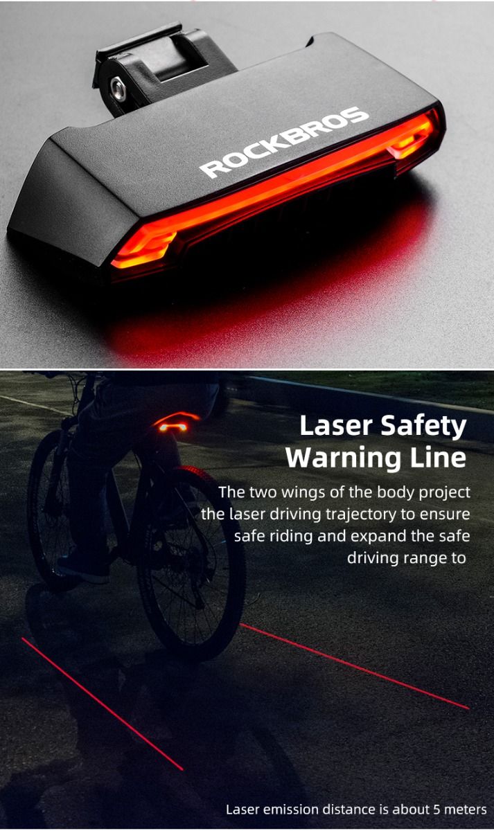 ROCKBROS LKWD-R1 Fahrradlicht Smart USB LED mit kabelloser Fernbedienung Blinkersignal Laserprojektor für Fahrradsicherheit