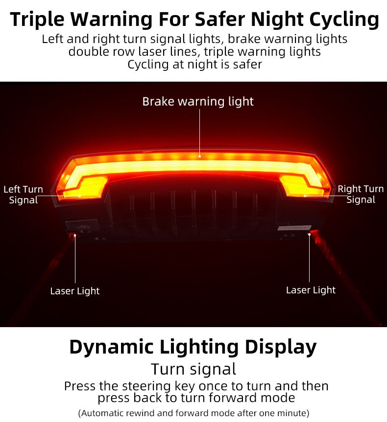 ROCKBROS LKWD-R1 Fahrradlicht Smart USB LED mit kabelloser Fernbedienung Blinkersignal Laserprojektor für Fahrradsicherheit