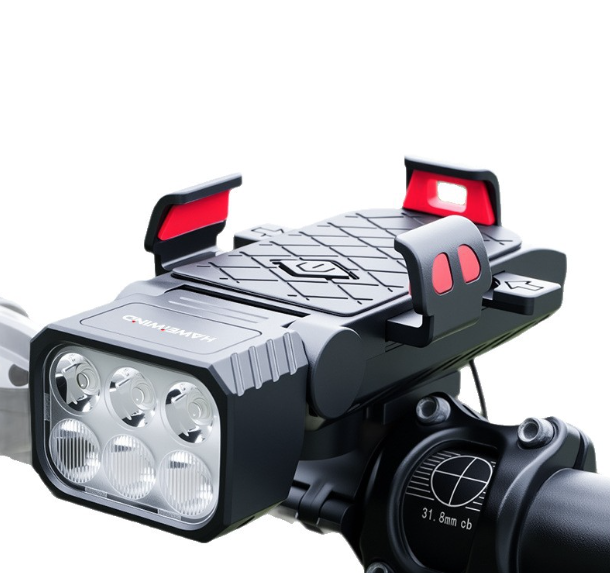Fahrrad-Frontlicht mit Hupe & Handyhalter – Multifunktionale Handyhalter-Lampe, Fahrrad-Scheinwerfer, Fahrradzubehör
