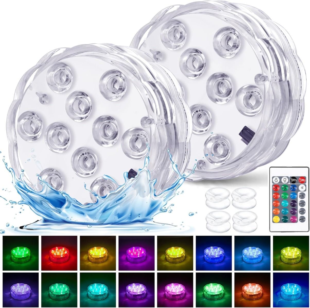 LED Pool Lights 2-Pack, Remote Control, Suction Cup for Pools, Spas, Ponds