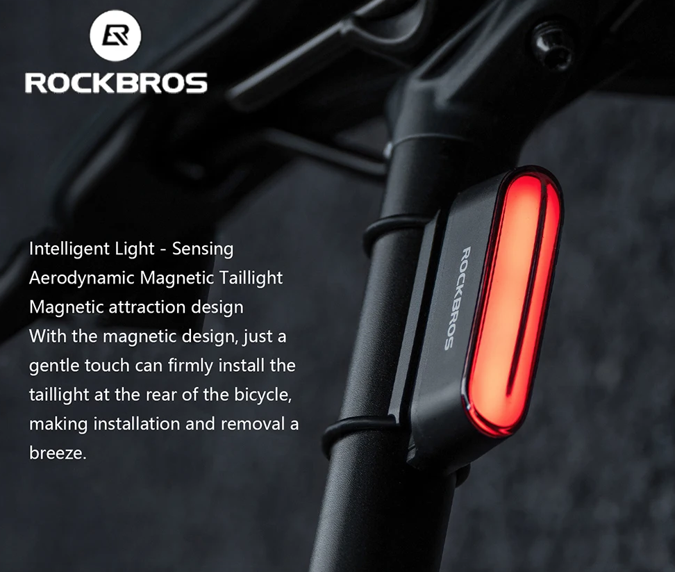 ROCKBROS Magnetisches Fahrradrücklicht IPX6 wasserdicht 7 Modi intelligenter Sensor Nacht-Sicherheitswarnlicht Fahrradzubehör