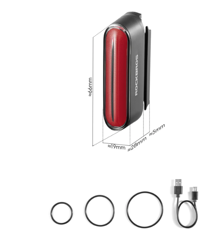 ROCKBROS Magnetisches Fahrradrücklicht IPX6 wasserdicht 7 Modi intelligenter Sensor Nacht-Sicherheitswarnlicht Fahrradzubehör