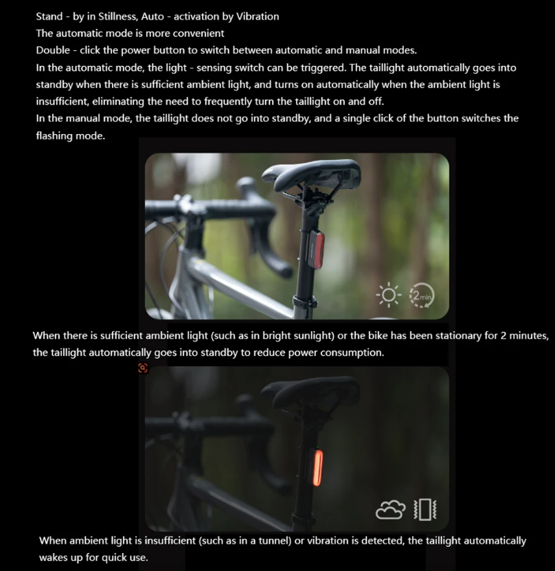 ROCKBROS Magnetisches Fahrradrücklicht IPX6 wasserdicht 7 Modi intelligenter Sensor Nacht-Sicherheitswarnlicht Fahrradzubehör