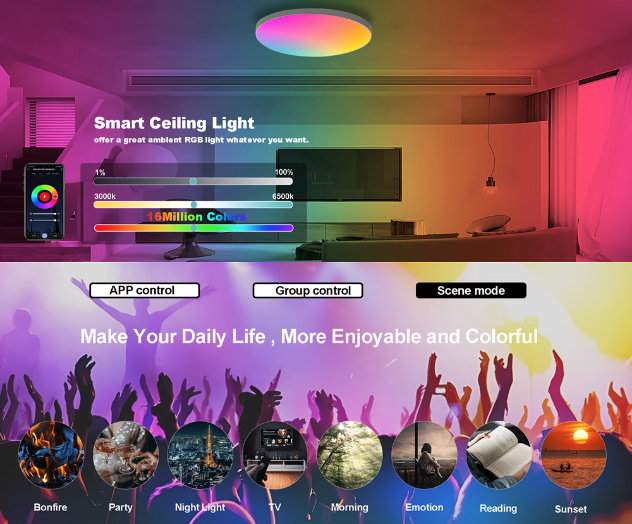 Tuya Zigbee Intelligente Deckenleuchte 24W RGBCW Dynamisches Licht für Zuhause Alexa-kompatibel Energieeffizient