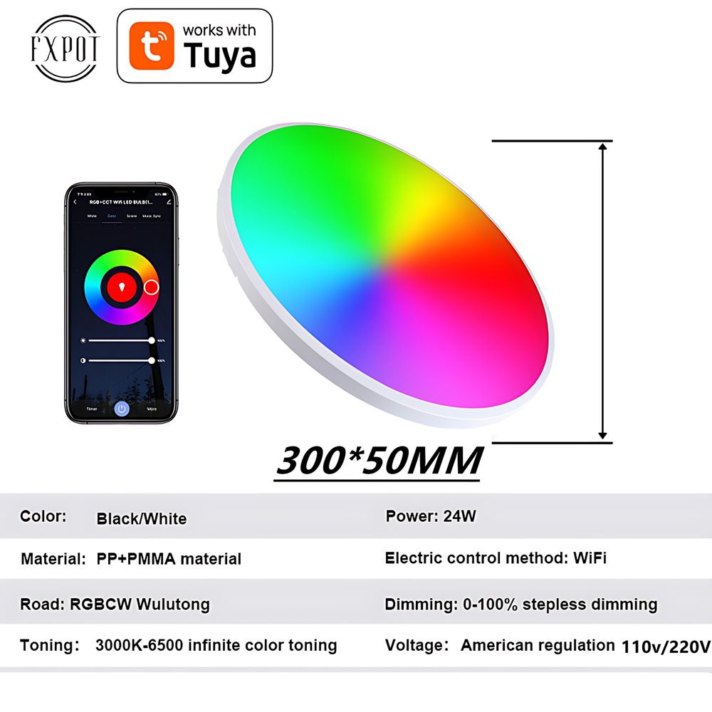Tuya Zigbee Intelligente Deckenleuchte 24W RGBCW Dynamisches Licht für Zuhause Alexa-kompatibel Energieeffizient