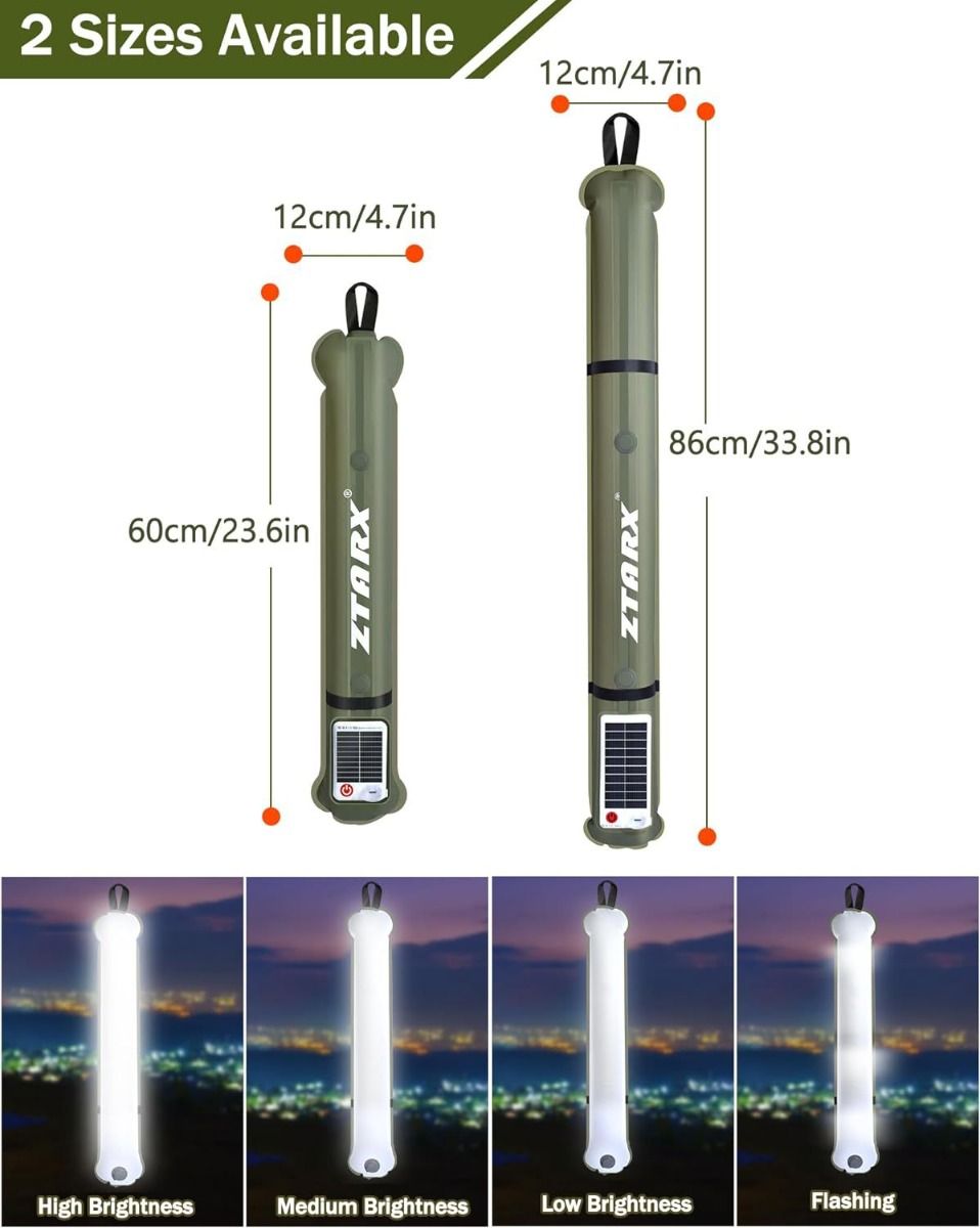 ZTARX aufblasbare Solar-Campinglaterne, IP66 wasserdicht, faltbares Magnet-Fülllicht, tragbare und leichte Zeltleuchte