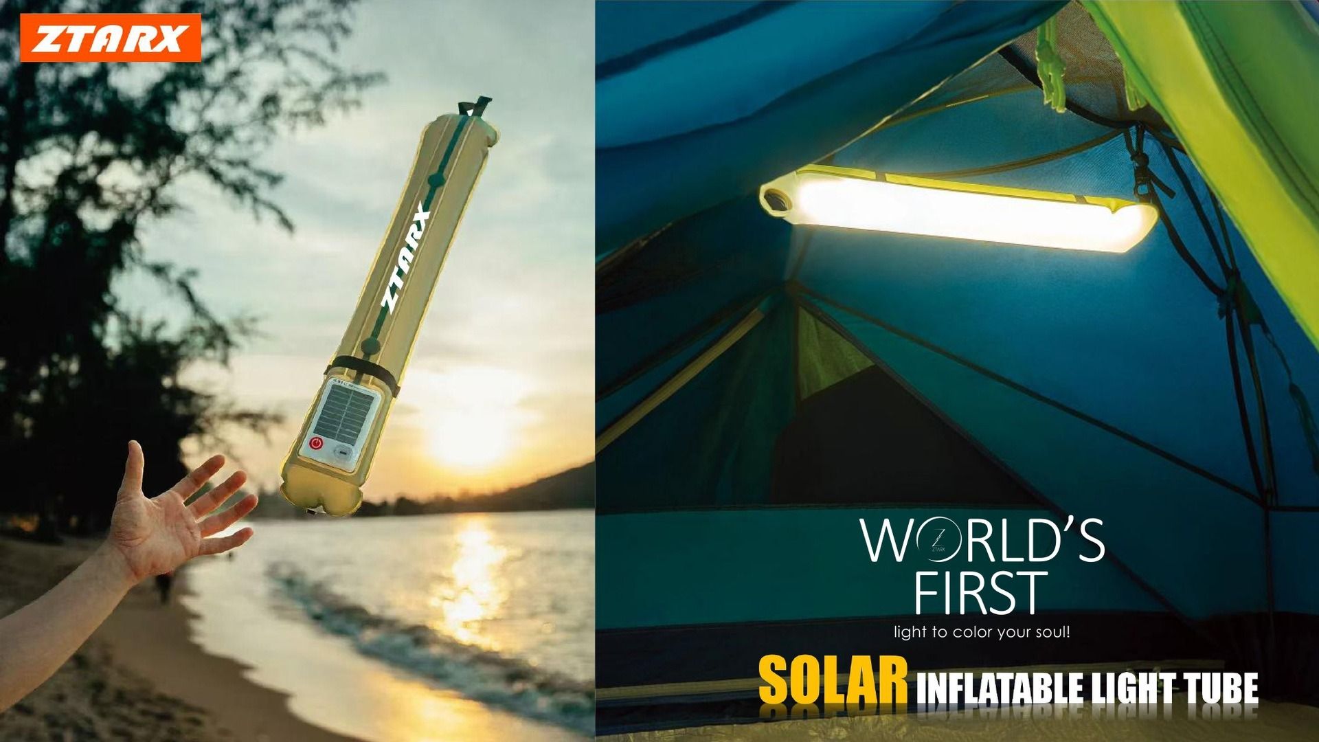 ZTARX aufblasbare Solar-Campinglaterne, IP66 wasserdicht, faltbares Magnet-Fülllicht, tragbare und leichte Zeltleuchte