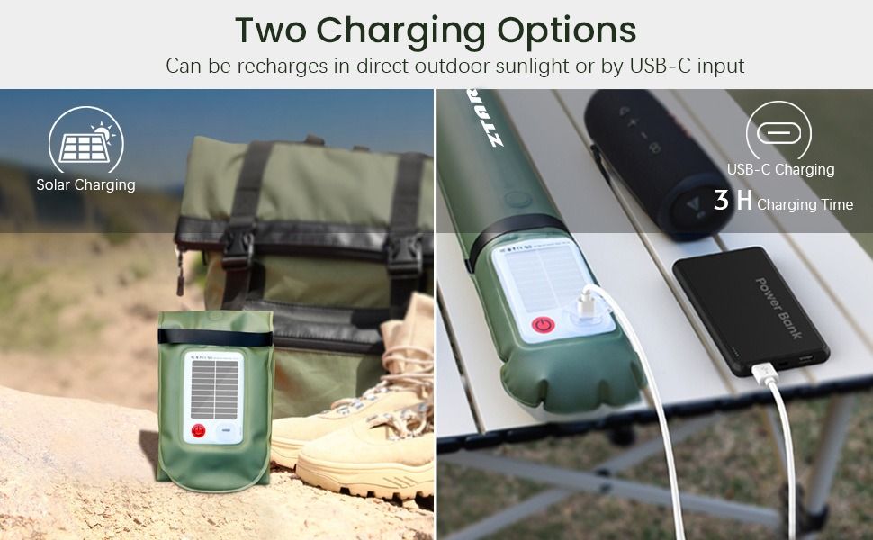 ZTARX aufblasbare Solar-Campinglaterne, IP66 wasserdicht, faltbares Magnet-Fülllicht, tragbare und leichte Zeltleuchte
