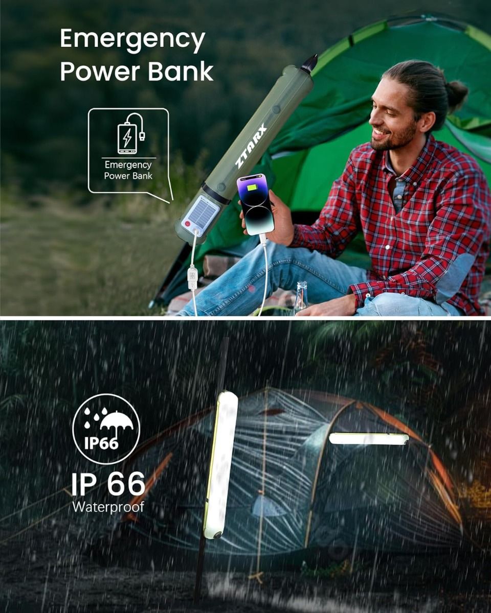 ZTARX aufblasbare Solar-Campinglaterne, IP66 wasserdicht, faltbares Magnet-Fülllicht, tragbare und leichte Zeltleuchte