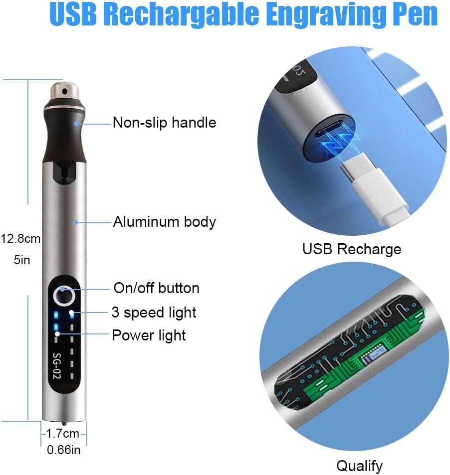 USB-Aufladbarer Gravierstift mit 35 Bits, Mini-Elektrogravur-Ätzmaschine, kabelloses Rotationswerkzeug, graviert Schmuck, Stein, Metall, Kunststoff, Holz, Harz, Modell