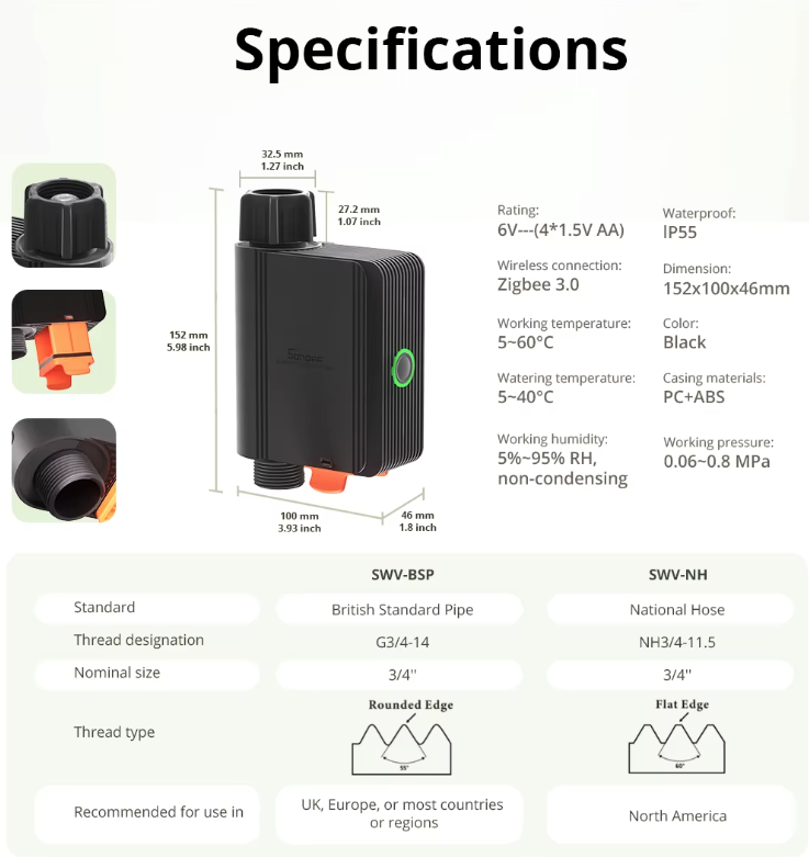 SONOFF SWV Zigbee 3.0 Smart Water Valve Automatisierte effiziente Bewässerung eWeLink Alexa Google Einfache Installation