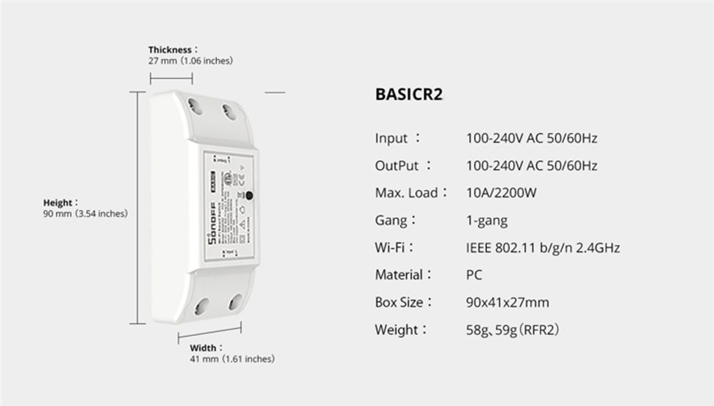 SONOFF Basic R2 Wifi-Schaltmodul mit Sprachsteuerung für Smart Home Beleuchtung, kompatibel mit Alexa und Google
