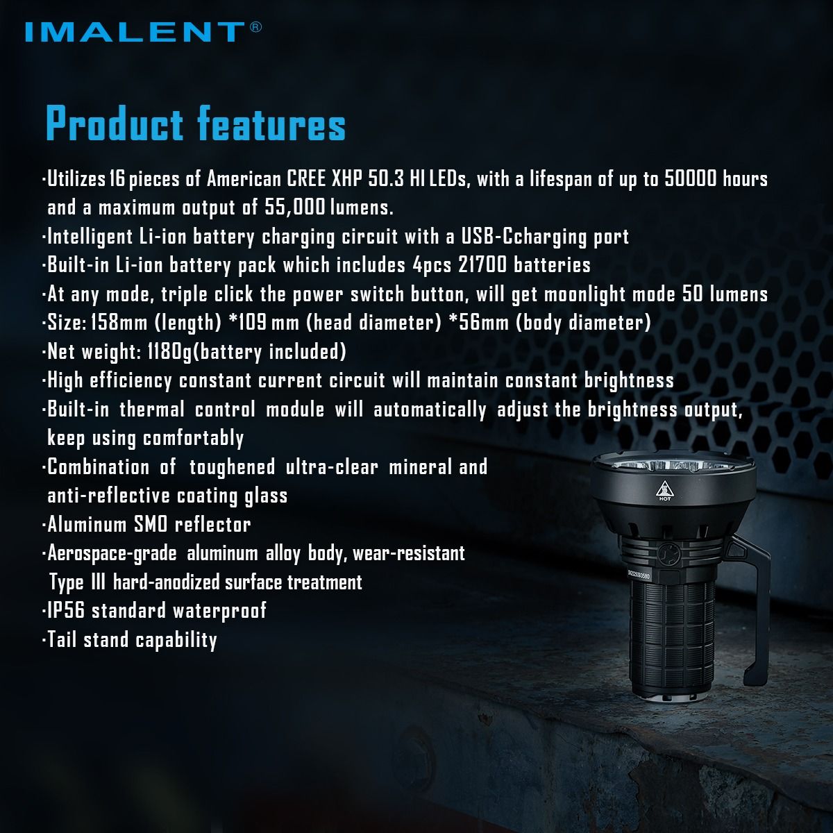 IMALENT SR16 55000 Lumen Langstrahltaschenlampe 1715 Meter LED-Taschenlampe