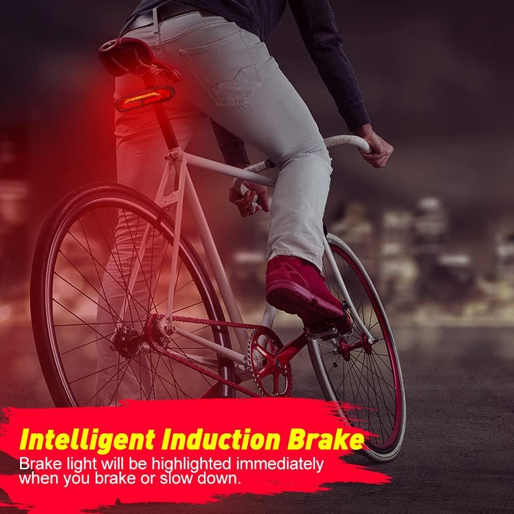 Intelligentes Fahrradrücklicht mit Blinkern, wiederaufladbarer Fahrradhorn-Fahrradalarm mit Fernbedienung, automatisch erfassende Fahrradblinker Lichtalarm