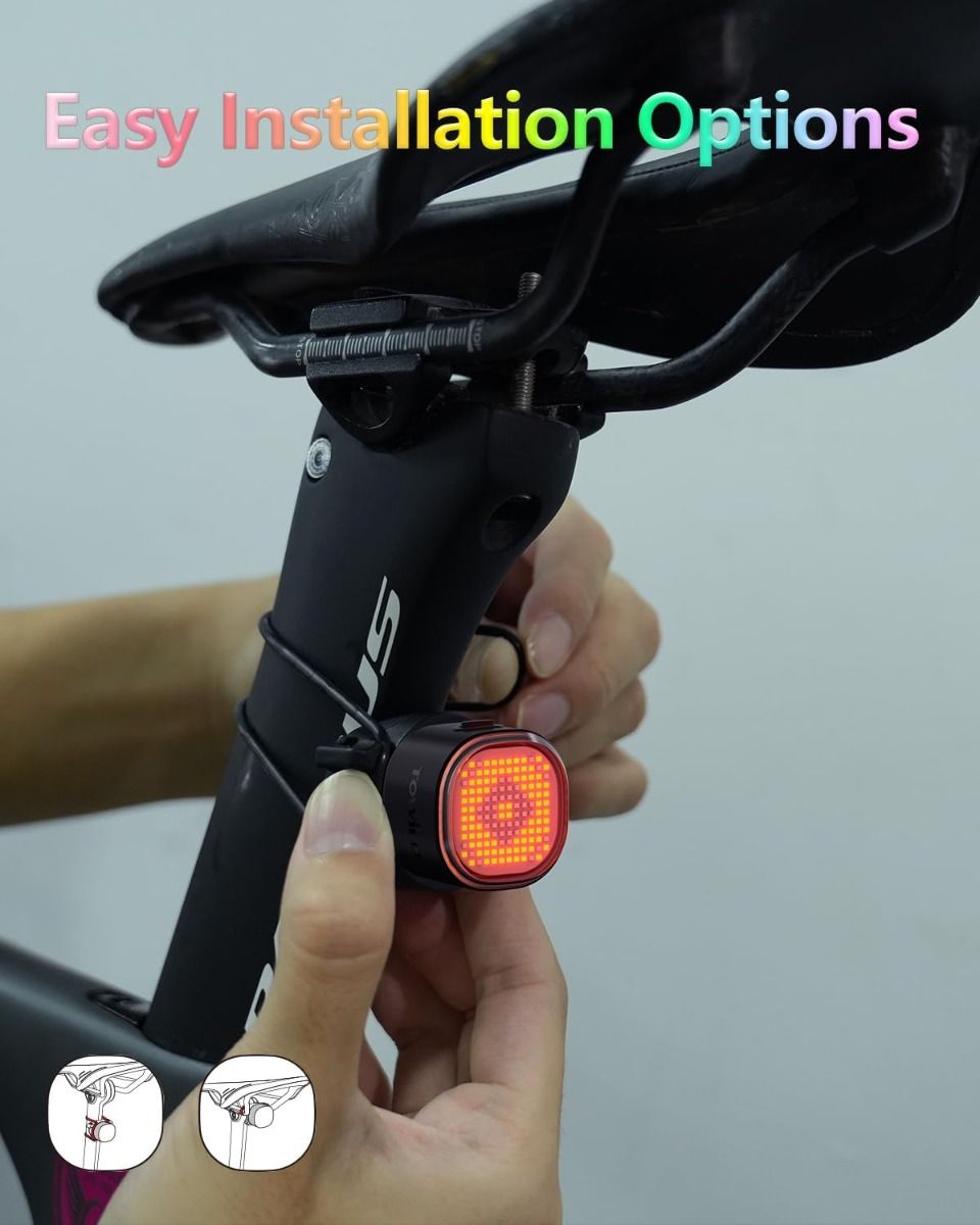 TOWILD TL08 Fahrrad-Rücklicht, individuell anpassbare Muster, vollfarbiges Fahrrad-Rücklicht, Bremserkennung, USB-C wiederaufladbares Fahrrad-Rücklicht