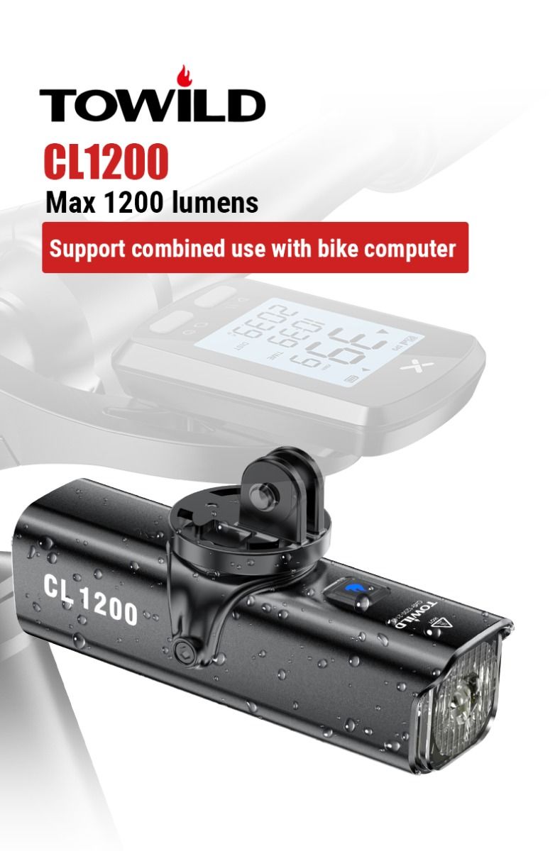 TOWILD CL1200 1200LM USB wiederaufladbare Fahrrad-Frontleuchte mit Funkfernbedienung für sicheres Radfahren in der Nacht