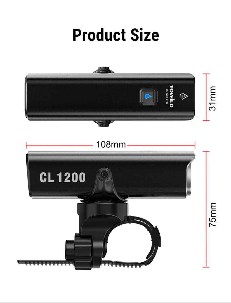 TOWILD CL1200 1200LM USB wiederaufladbare Fahrrad-Frontleuchte mit Funkfernbedienung für sicheres Radfahren in der Nacht