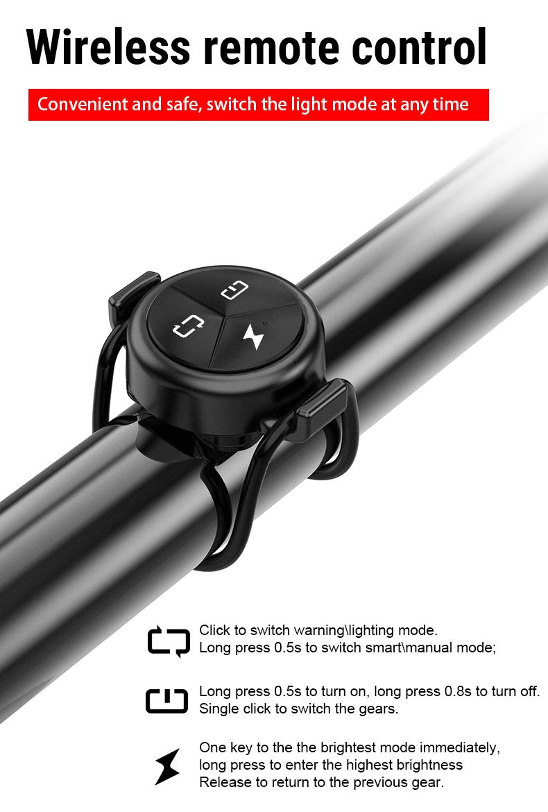 TOWILD CL1200 1200LM USB wiederaufladbare Fahrrad-Frontleuchte mit Funkfernbedienung für sicheres Radfahren in der Nacht